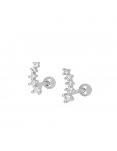 Piercing curvado para oreja. Piercing de plata curvado con circonitas blancas. Joyas de Nube Jewels.