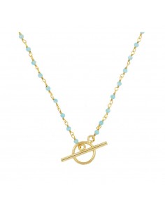 Cadena de amazonita y cierre decorativo Tbar. Gargantilla con piedra natural de plata con baño de oro de Nube Jewels.