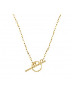 Cadena de perla y cierre decorativo Tbar. Gargantilla con piedra natural de plata con baño de oro de Nube Jewels.