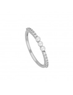 Anillo con perlas y circonitas. Anillo de plata de Nube Jewels.