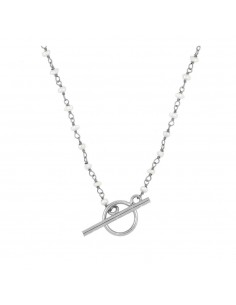 Cadena de perla y cierre decorativo Tbar. Gargantilla con piedra natural de plata de Nube Jewels.