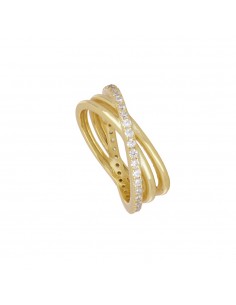 Anillo triple con circonitas blancas. Anillo triple de oro.