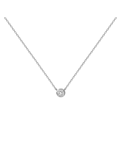 Cadena fina y lisa con una circonita blanca redonda. Collar de plata de marca Nube Jewels.