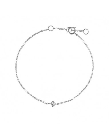 Pulsera cadena finita y delicada con una circonita blanca redonda. Pulsera de plata marca Nube Jewels.