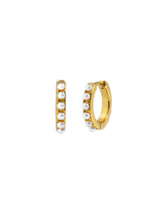 Pendientes aros cubiertos de perlas redondas, naturales. Pendientes de plata con baño de oro.