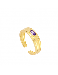 Anillo ajustable con circonita óvalo lila. Anillo de plata con baño de oro de Nube Jewels.