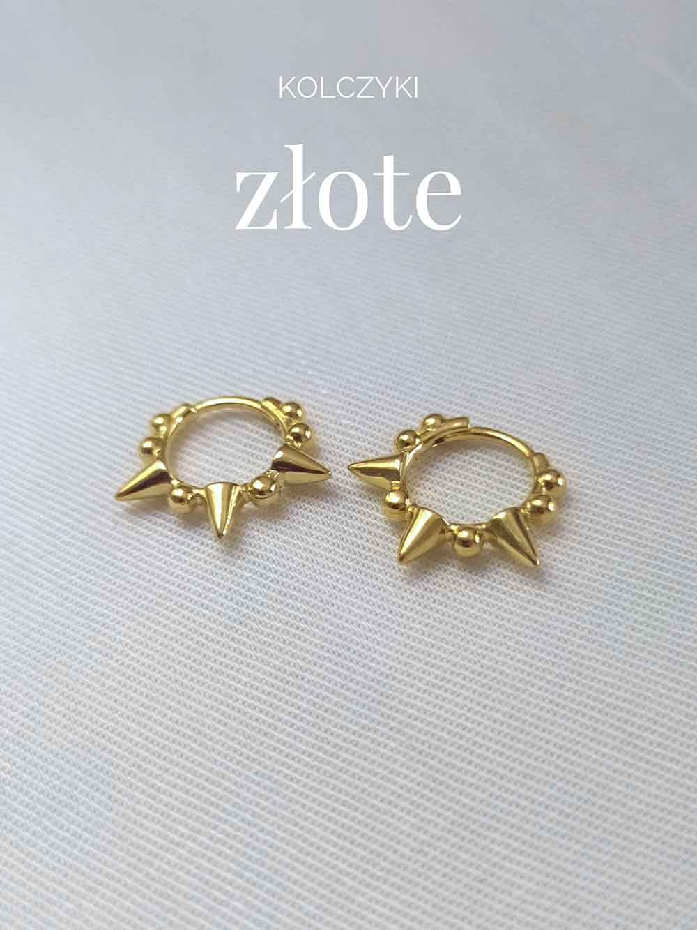 Kolczyki złote. Kolczyki kółeczka z trzema kolcami. Biżuteria srebrna.